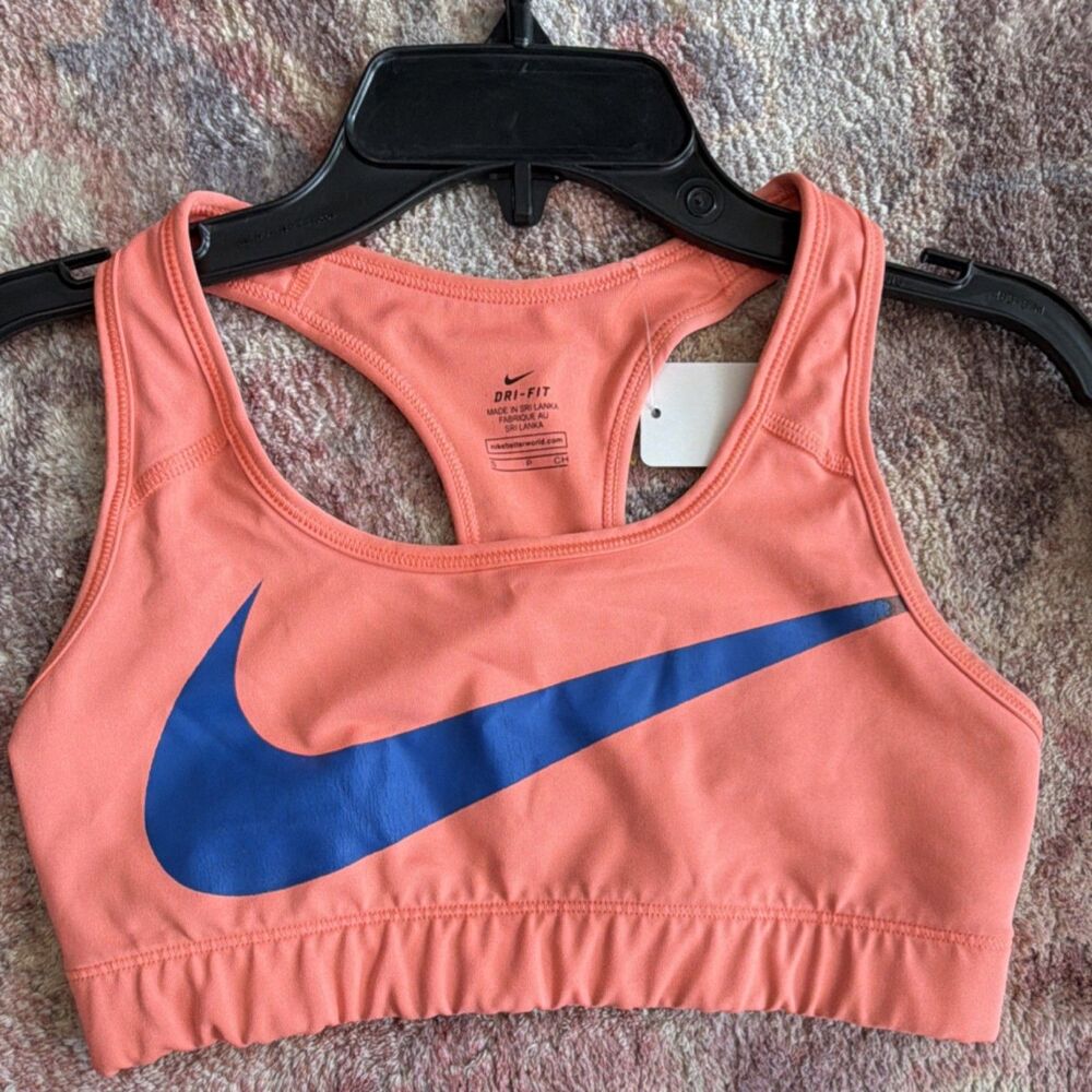 Nike Dri-FIT Coral Blue Sports Bra S Racerback Logo